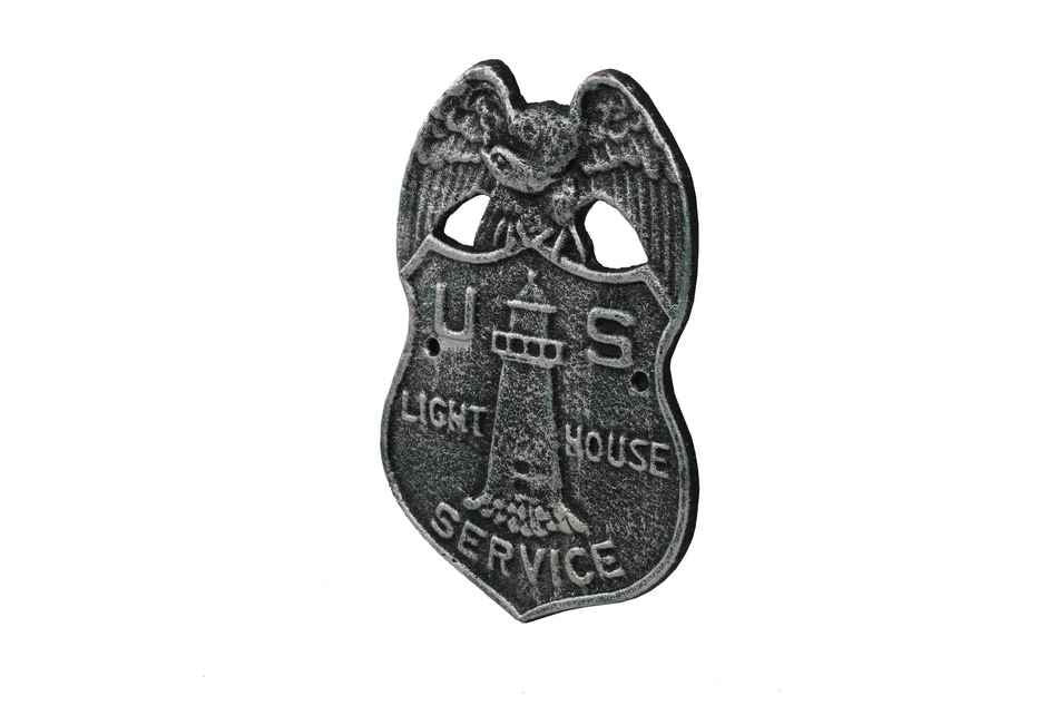 Antique Silver Cast Iron US Lighthouse Service Sign 9""