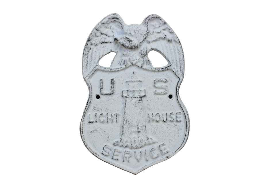 Whitewashed Cast Iron US Lighthouse Service Sign 9""