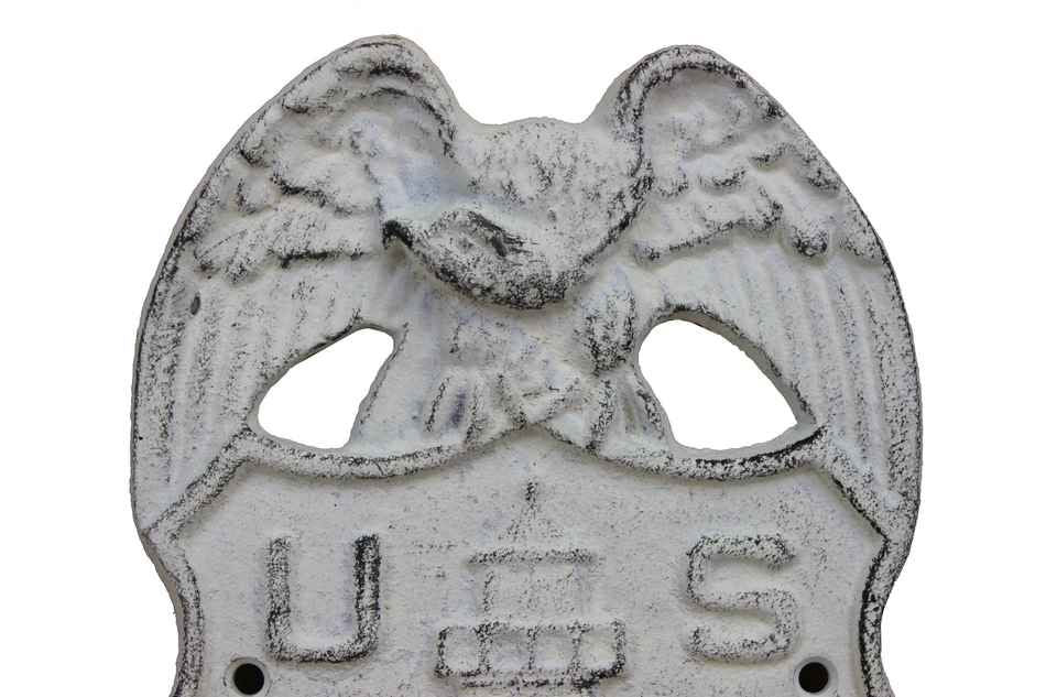 Whitewashed Cast Iron US Lighthouse Service Sign 9""