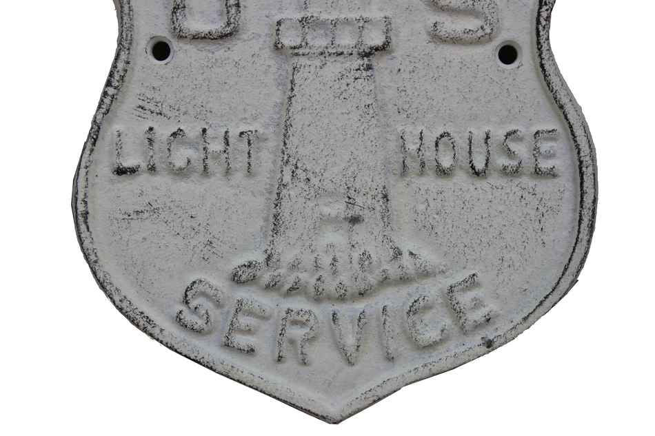 Whitewashed Cast Iron US Lighthouse Service Sign 9""