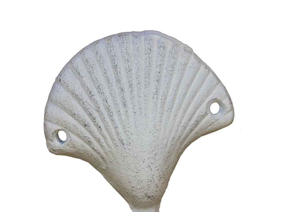 Whitewashed Cast Iron Seashell Hook 4""