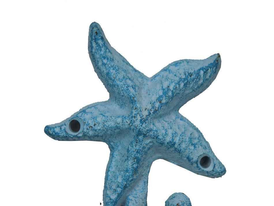 Dark Blue Whitewashed Cast Iron Starfish Hook 4""