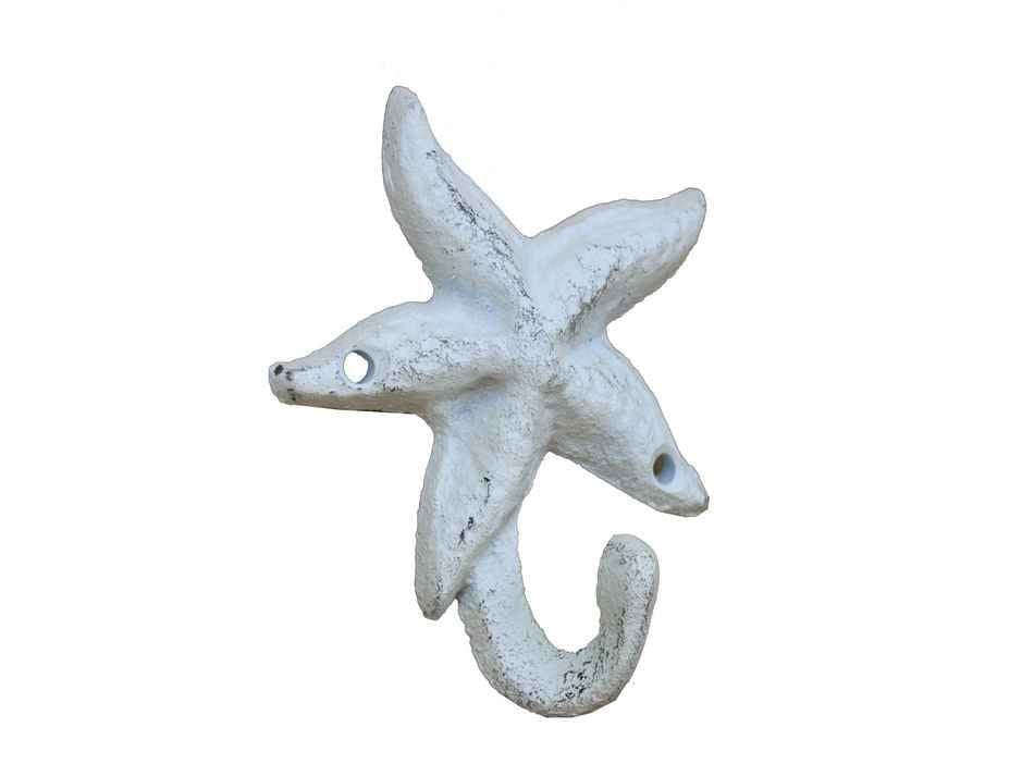 Whitewashed Cast Iron Starfish Hook 4""