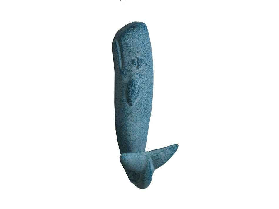 Light Blue Whitewashed Iron Whale Hook 6""