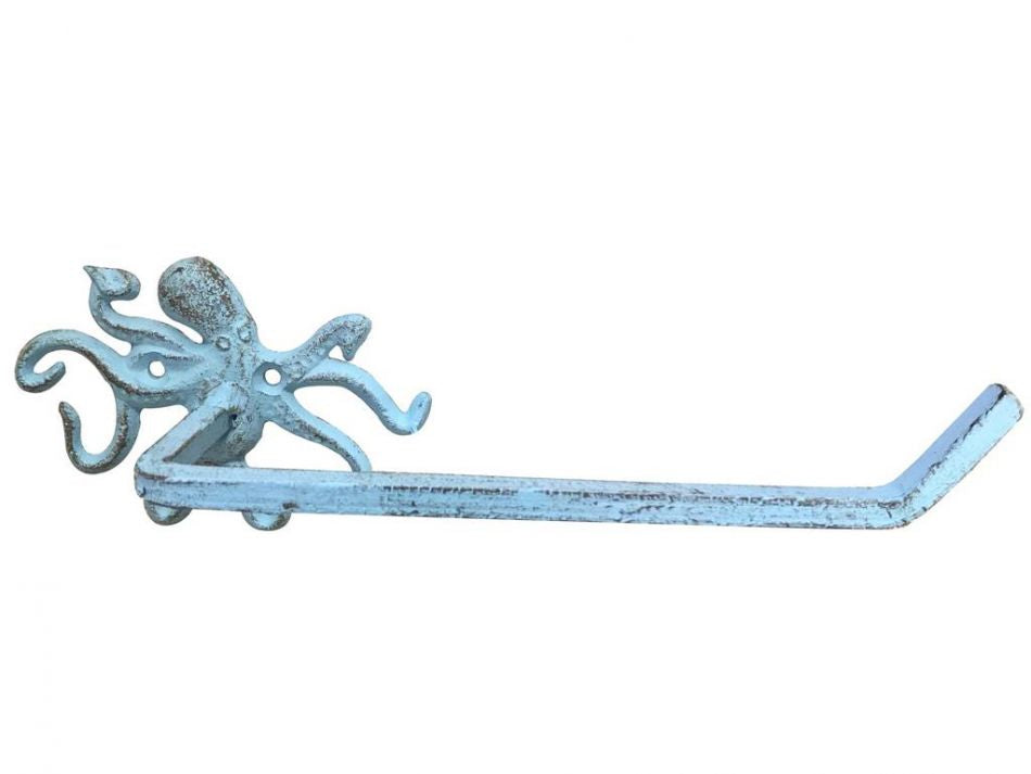 Rustic Light Blue Cast Iron Octopus Toilet Paper Holder 11""