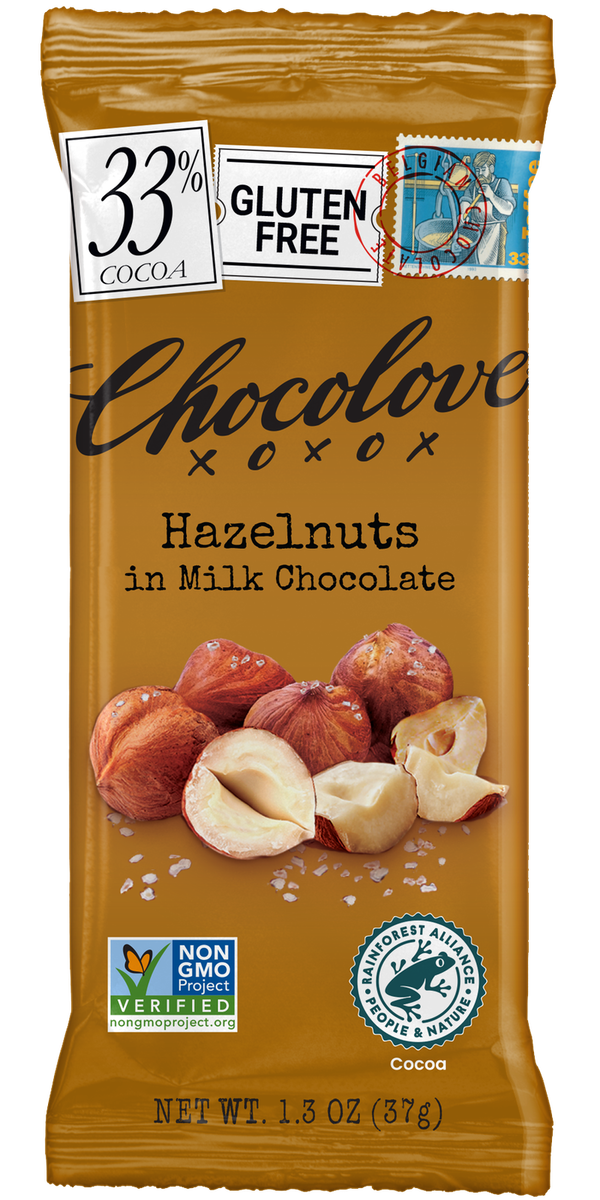 Chocolove Mini Hazelnut Milk Chocolate Bars, 1.3 oz, Pack of 12