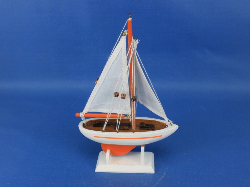 Wooden Orange Pacific Sailer Model Sailboat Decoration 9""