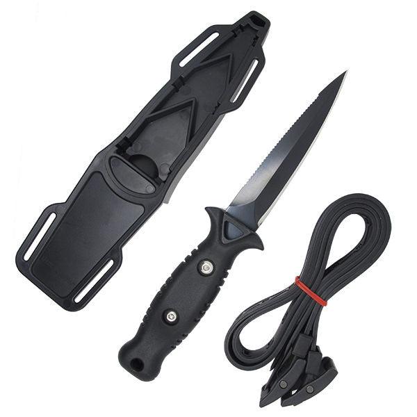 8.5" Spearfishing Low Volume Point-Tip Sharp Black Blade Dive Knife w/ Straps