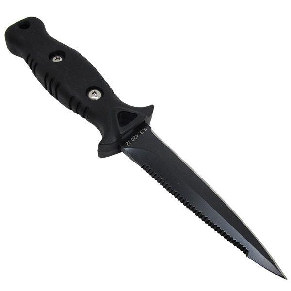 8.5" Spearfishing Low Volume Point-Tip Sharp Black Blade Dive Knife w/ Straps