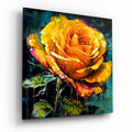 Dripping Gold Rose Painting Glass Wall Art