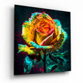 Pop Art Yellow Rose Splatter Glass Wall Art
