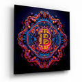 Neon Mandala Bitcoin Emblem Glass Wall Art