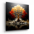 Red And Yellow Flame Canopy Tree Of Life Glass Wall Art