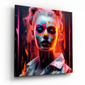 Neon Paint Splash Woman Pink Hair Glass Wall Art
