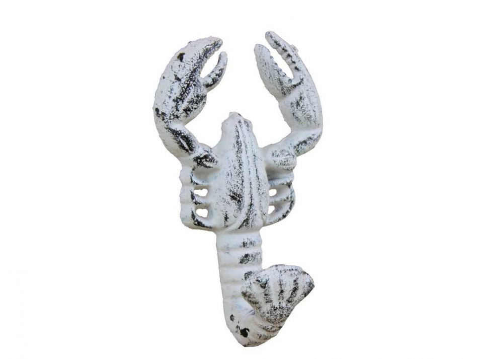 Rustic Whitewashed Cast Iron Decorative Wall Mounted Lobster Hook 5""
