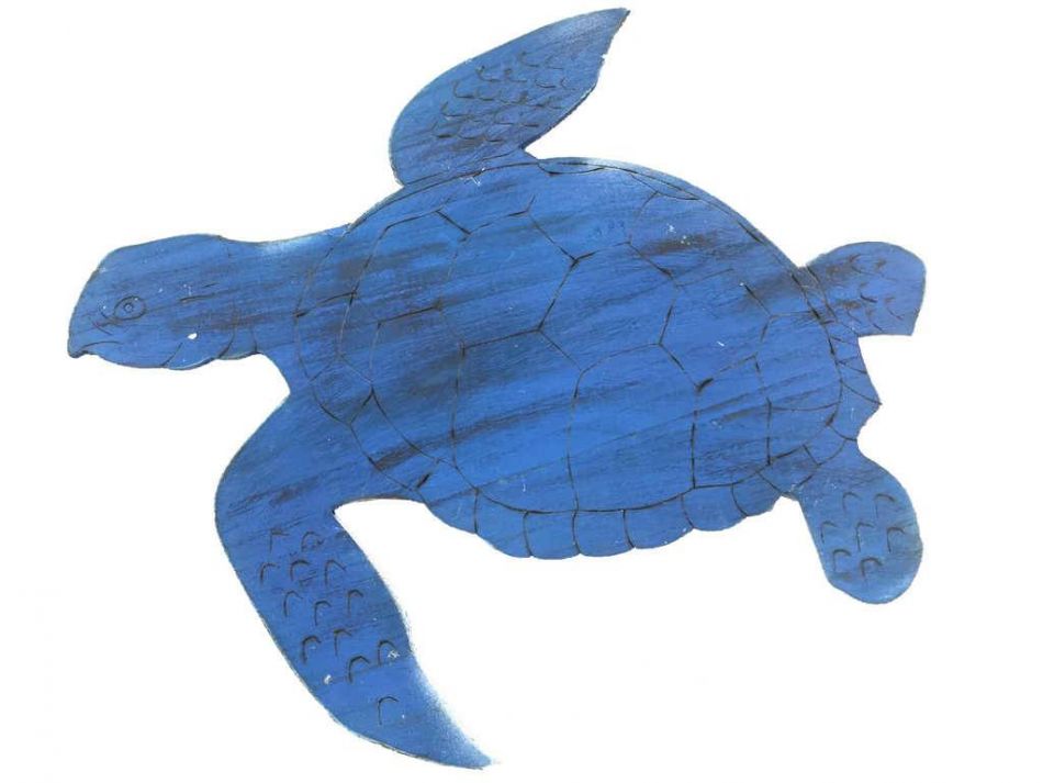 Wooden Rustic Dark Blue Sea Turtle Wall Mounted Decoration 25""