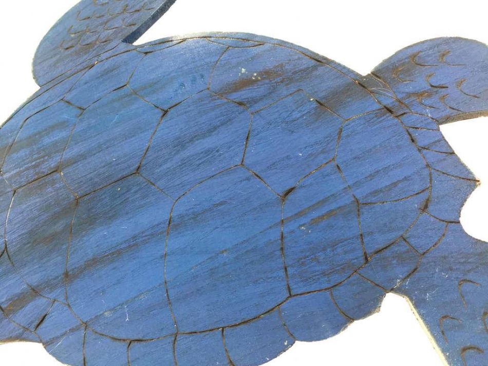 Wooden Rustic Dark Blue Sea Turtle Wall Mounted Decoration 25""