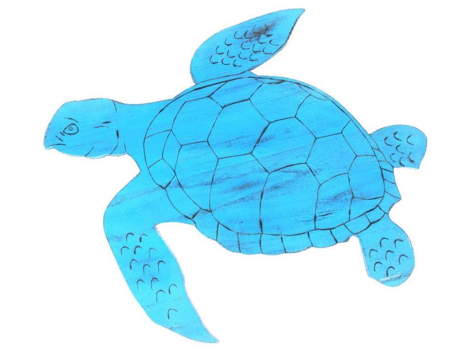 Wooden Rustic Light Blue Sea Turtle Wall Mounted Decoration 25""