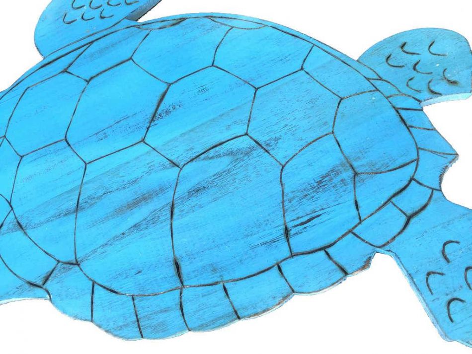 Wooden Rustic Light Blue Sea Turtle Wall Mounted Decoration 25""