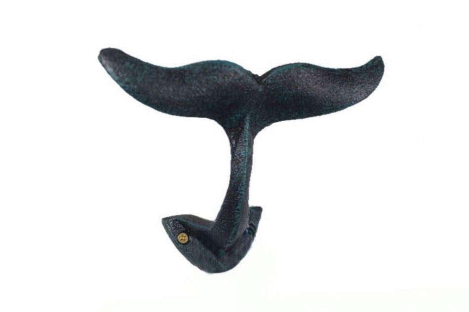 Seaworn Blue Cast Iron Decorative Whale Tail Hook 5""