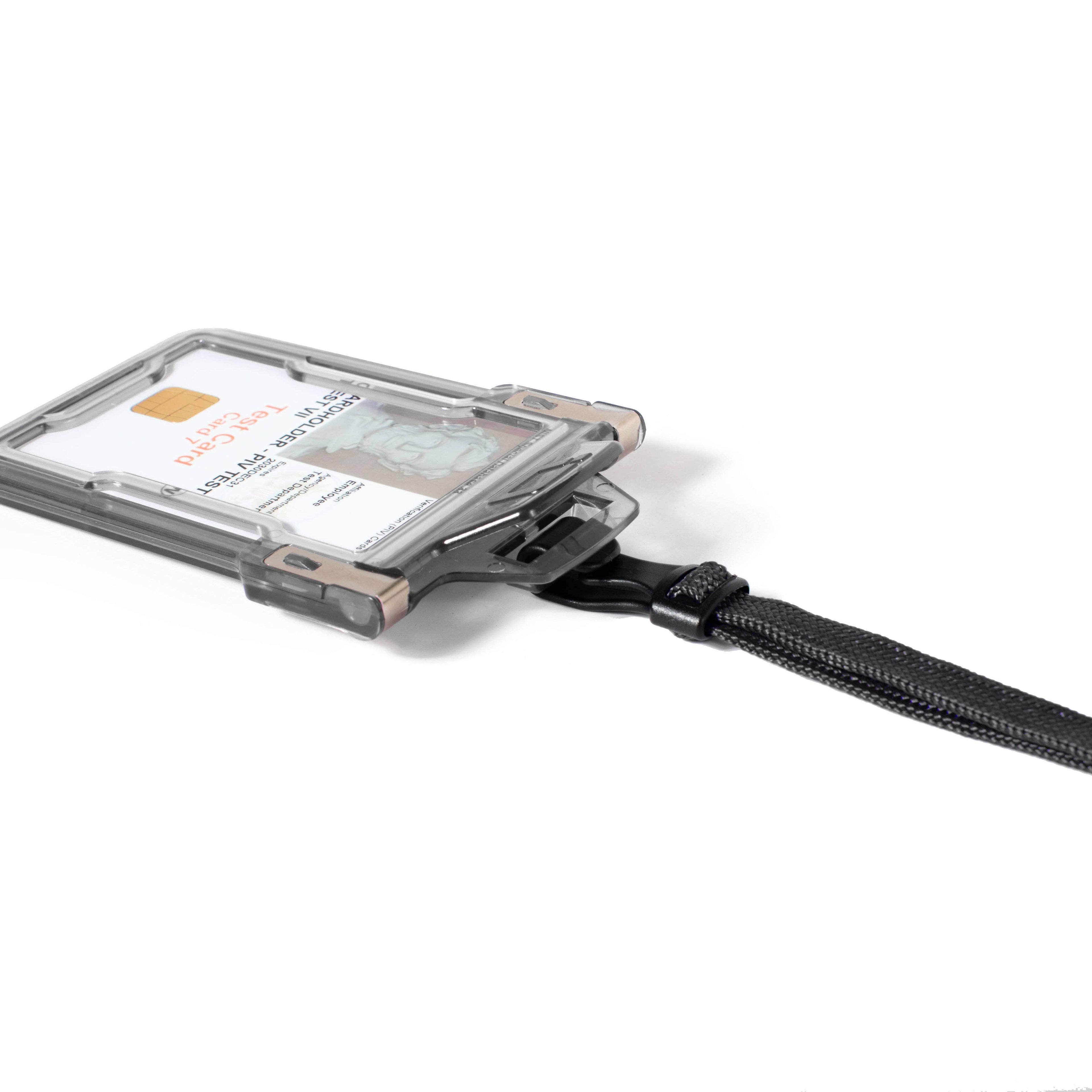 Secure Badge Holder Classic Vertical 1 ID Card Holder, and Lanyard Bundle - PhishStones Products