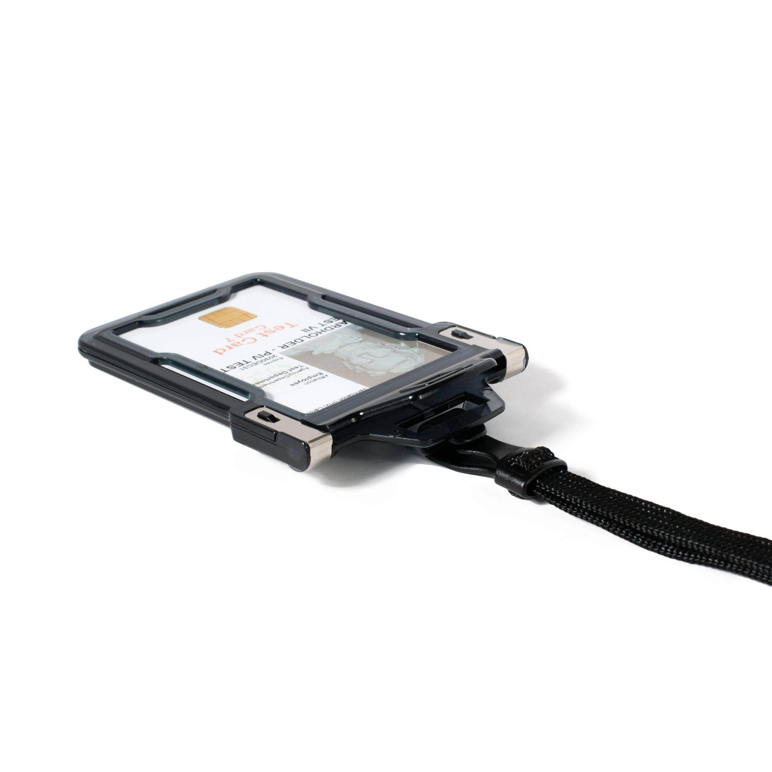 Secure Badge Holder Classic Vertical 1 ID Card Holder, and Lanyard Bundle - PhishStones Products
