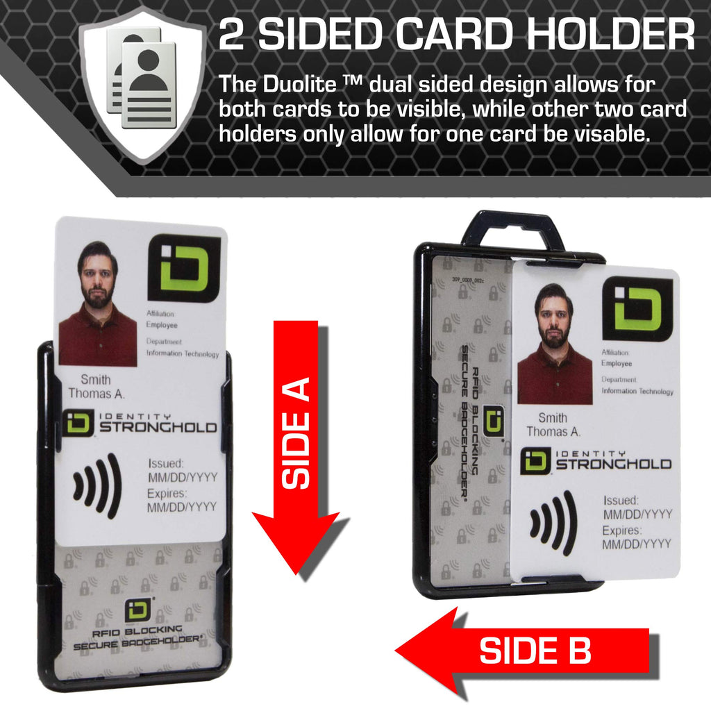 Secure Badge Holder Duolite ® Vertical 2 ID Card Holder, and Lanyard Bundle - PhishStones Products