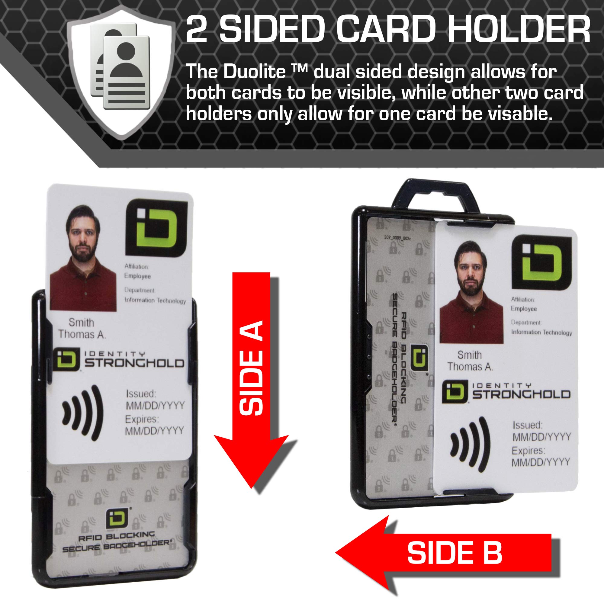 Secure Badge Holder Duolite ® Vertical 2 ID Card Holder, and Lanyard Bundle - PhishStones Products