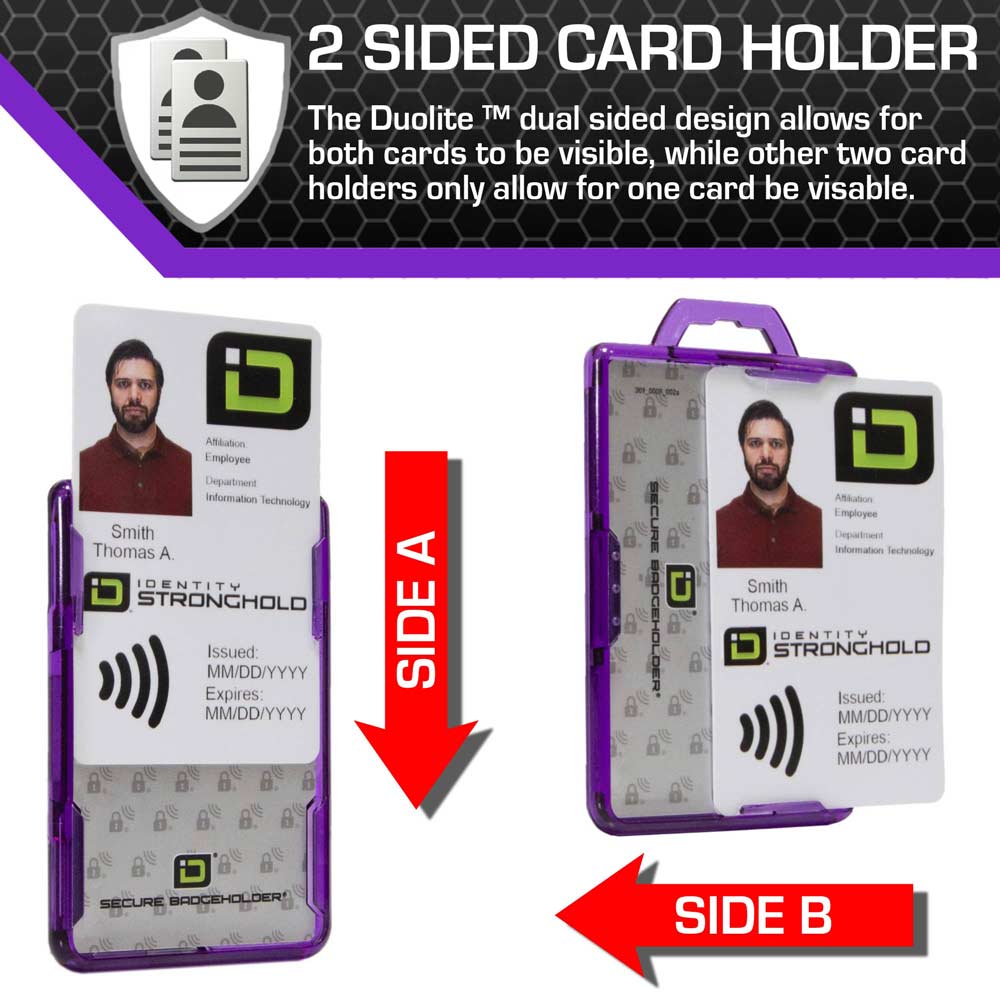 Secure Badge Holder Duolite ® Vertical 2 ID Card Holder, Retractable Reel, and Lanyard Bundle - PhishStones Products