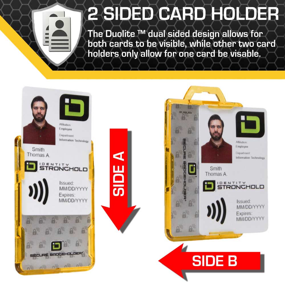 Secure Badge Holder Duolite ® Vertical 2 ID Card Holder, Retractable Reel, and Lanyard Bundle - PhishStones Products