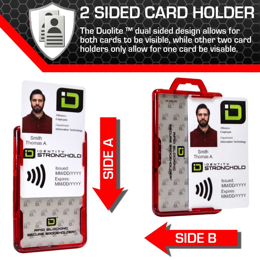 Secure Badge Holder Duolite ® Vertical 2 ID Card Holder, Retractable Reel, and Lanyard Bundle - PhishStones Products