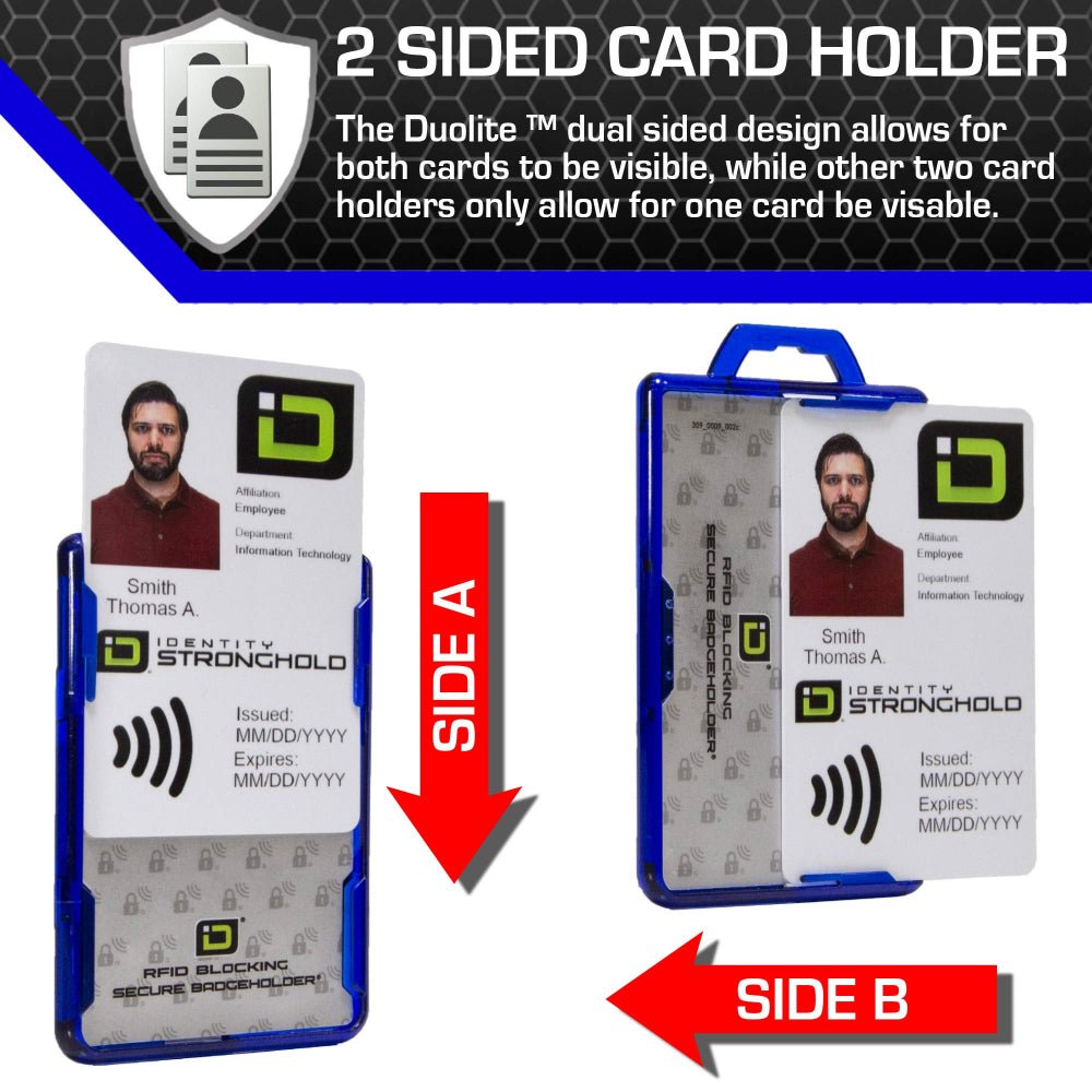 Secure Badge Holder Duolite ® Vertical 2 ID Card Holder, Retractable Reel, and Lanyard Bundle - PhishStones Products