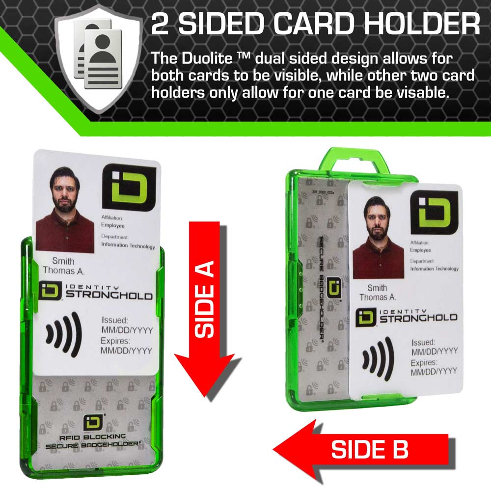 Secure Badge Holder Duolite ® Vertical 2 ID Card Holder, Retractable Reel, and Lanyard Bundle - PhishStones Products