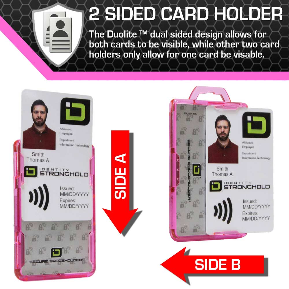 Secure Badge Holder Duolite ® Vertical 2 ID Card Holder, Retractable Reel, and Lanyard Bundle - PhishStones Products
