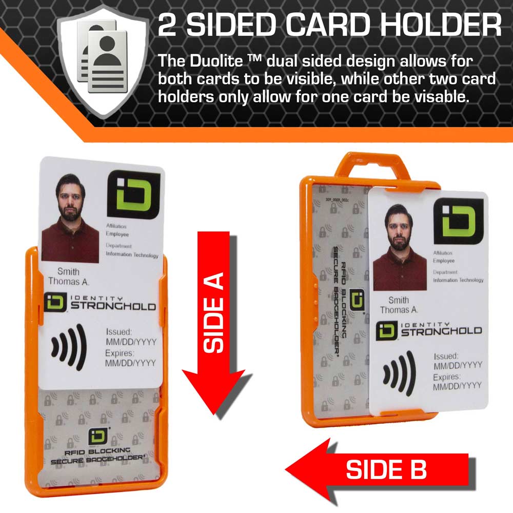 Secure Badge Holder Duolite ® Vertical 2 ID Card Holder, Retractable Reel, and Lanyard Bundle - PhishStones Products