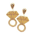 Seed Beaded Diamond Ring Teardrop Earrings