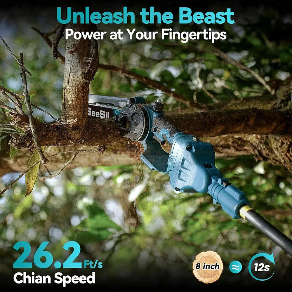 Seesii 2 in 1 Cordless 6" 8'' Pole Saw Mini Chainsaw Power Electric Polesaw Chain Saw with Extension Pole for Tree Trimming - PhishStones Products