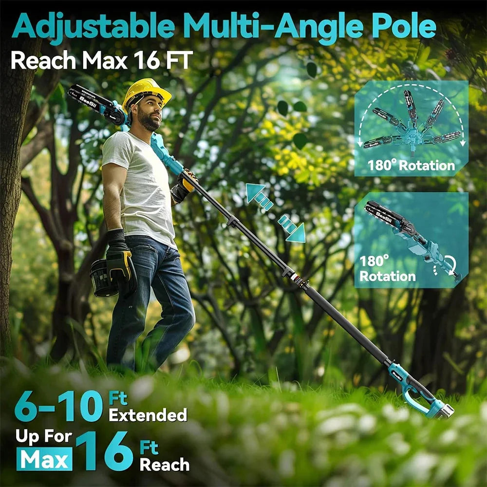 Seesii 2 in 1 Cordless 6" 8'' Pole Saw Mini Chainsaw Power Electric Polesaw Chain Saw with Extension Pole for Tree Trimming - PhishStones Products