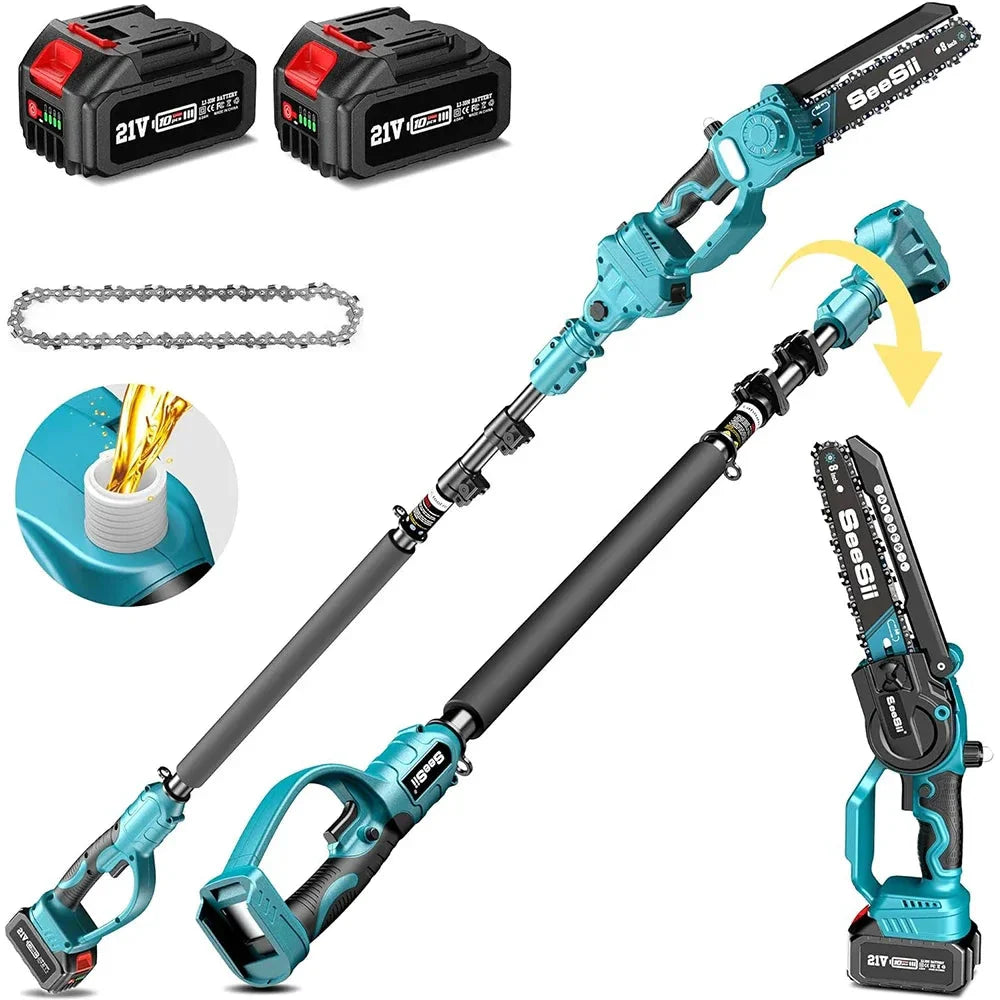 Seesii 2 in 1 Cordless 6" 8'' Pole Saw Mini Chainsaw Power Electric Polesaw Chain Saw with Extension Pole for Tree Trimming - PhishStones Products