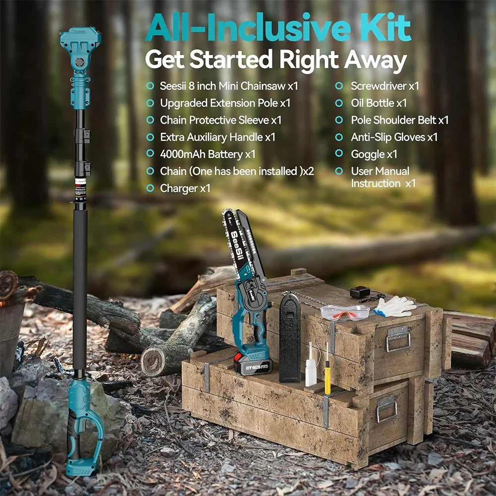 Seesii 2 in 1 Cordless 6" 8'' Pole Saw Mini Chainsaw Power Electric Polesaw Chain Saw with Extension Pole for Tree Trimming - PhishStones Products