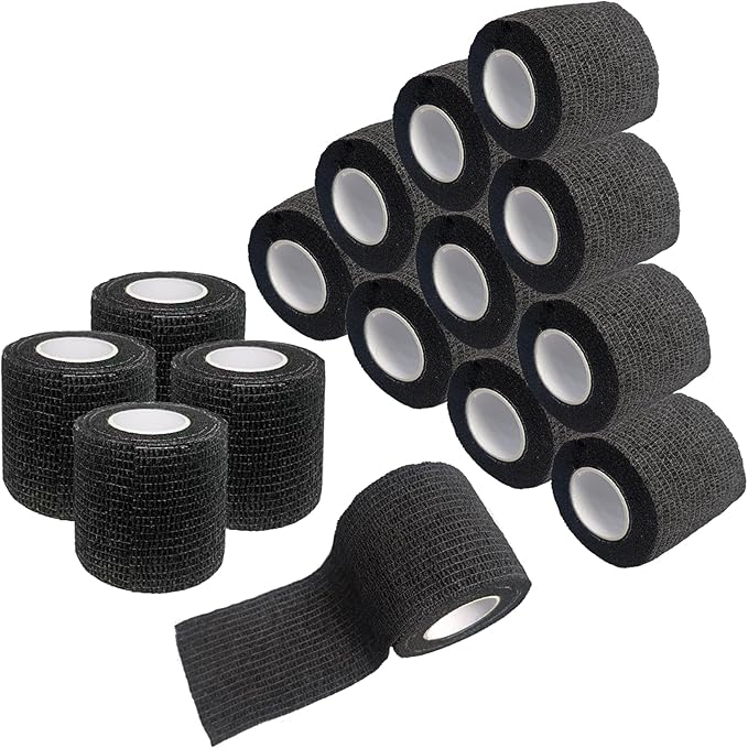 Self Adhesive Tape Wrap 15Rolls,Non - Woven Self Adherent Vet Wrap Tape,5CM x 4.5M Cohesive Bandage Tape for Wrist & Ankle,Elastic Grip Cover (Black - 15ROLLS) - PhishStones Products