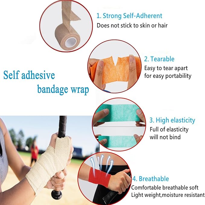 Self Adhesive Tape Wrap 15Rolls,Non - Woven Self Adherent Vet Wrap Tape,5CM x 4.5M Cohesive Bandage Tape for Wrist & Ankle,Elastic Grip Cover (Black - 15ROLLS) - PhishStones Products