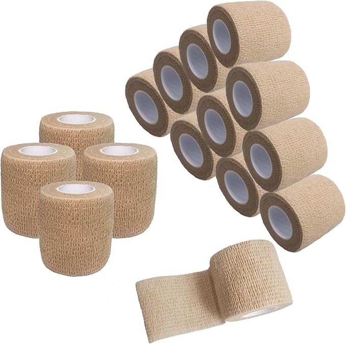 Self Adhesive Tape Wrap 15Rolls,Non - Woven Self Adherent Vet Wrap Tape,5CM x 5Yard | Cohesive Bandage Tape for Wrist & Ankle,Elastic Grip Cover (Skincolor - 15Rolls) - PhishStones Products