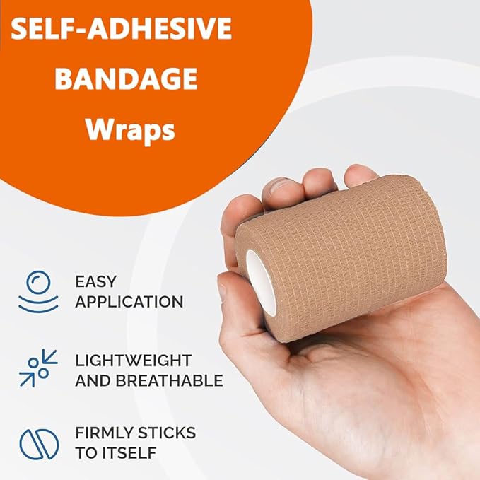 Self Adhesive Tape Wrap 15Rolls,Non - Woven Self Adherent Vet Wrap Tape,5CM x 5Yard | Cohesive Bandage Tape for Wrist & Ankle,Elastic Grip Cover (Skincolor - 15Rolls) - PhishStones Products