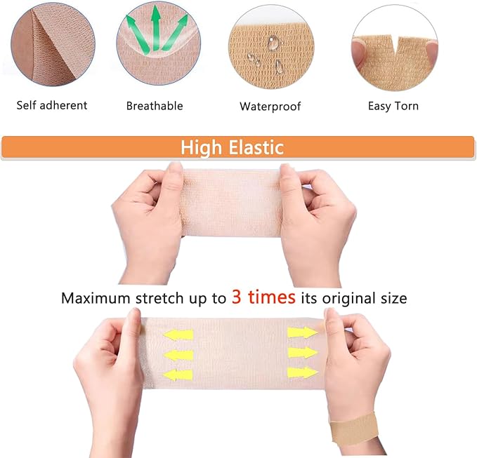 Self Adhesive Tape Wrap 15Rolls,Non - Woven Self Adherent Vet Wrap Tape,5CM x 5Yard | Cohesive Bandage Tape for Wrist & Ankle,Elastic Grip Cover (Skincolor - 15Rolls) - PhishStones Products