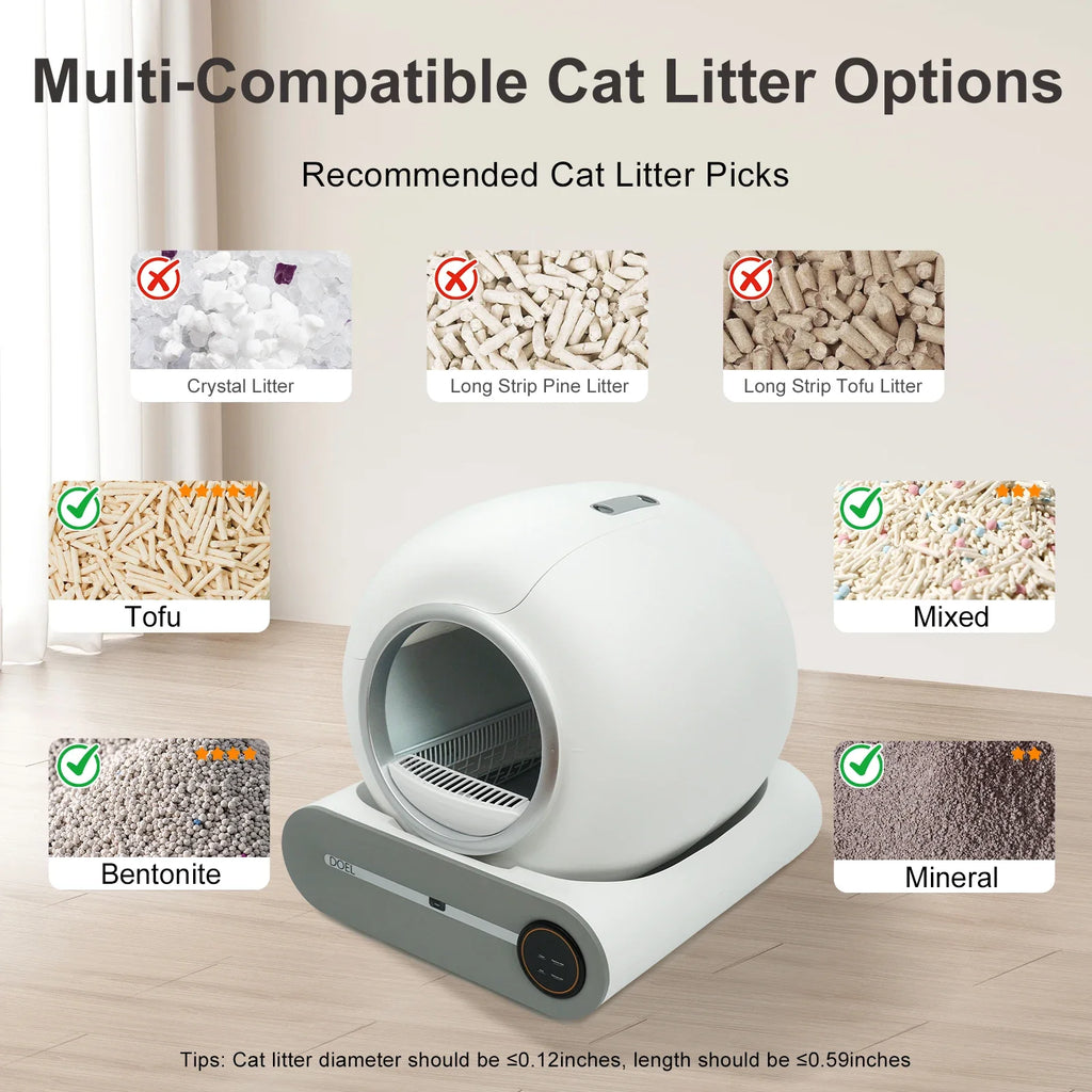 Self - Cleaning Cat Litter Box 65L Automatic Smart Cat Toilet with App Control 2.4GHz Wi‑Fi, Trash Bag & Litter Mat - PhishStones Products
