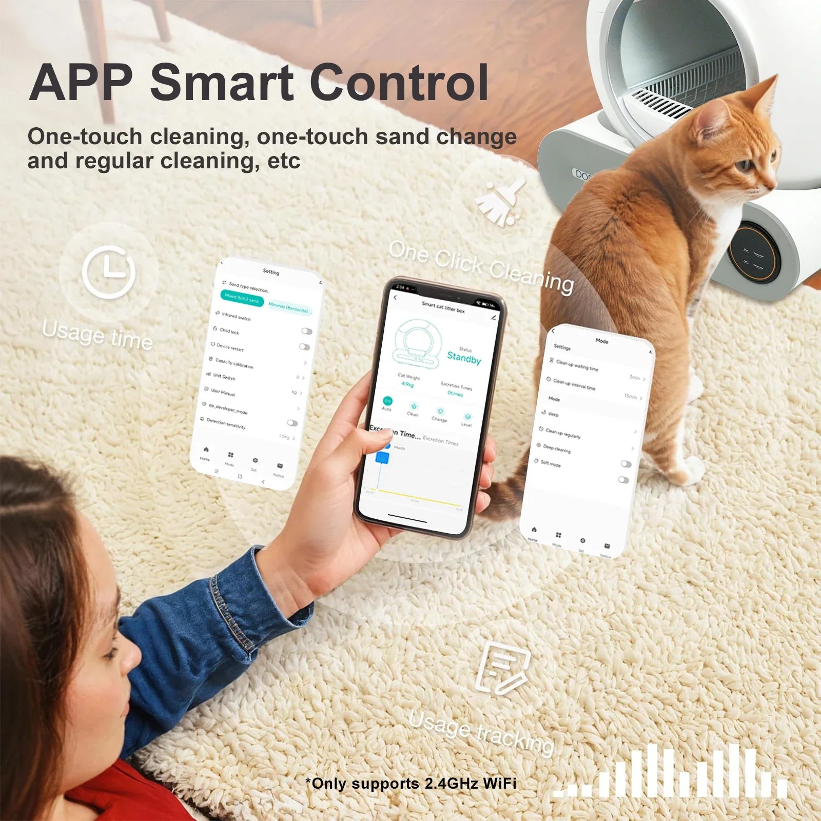 Self - Cleaning Cat Litter Box 65L Automatic Smart Cat Toilet with App Control 2.4GHz Wi‑Fi, Trash Bag & Litter Mat - PhishStones Products