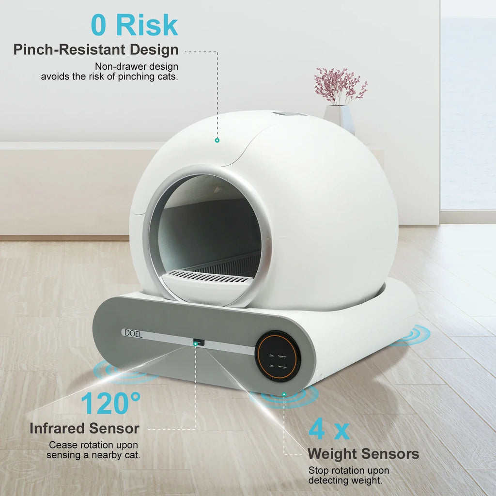 Self - Cleaning Cat Litter Box 65L Automatic Smart Cat Toilet with App Control 2.4GHz Wi‑Fi, Trash Bag & Litter Mat - PhishStones Products