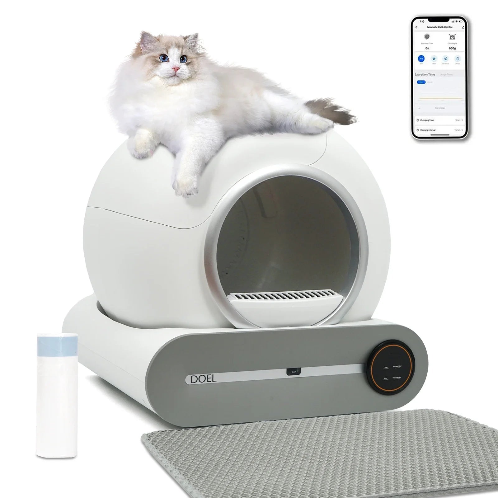 Self - Cleaning Cat Litter Box 65L Automatic Smart Cat Toilet with App Control 2.4GHz Wi‑Fi, Trash Bag & Litter Mat - PhishStones Products