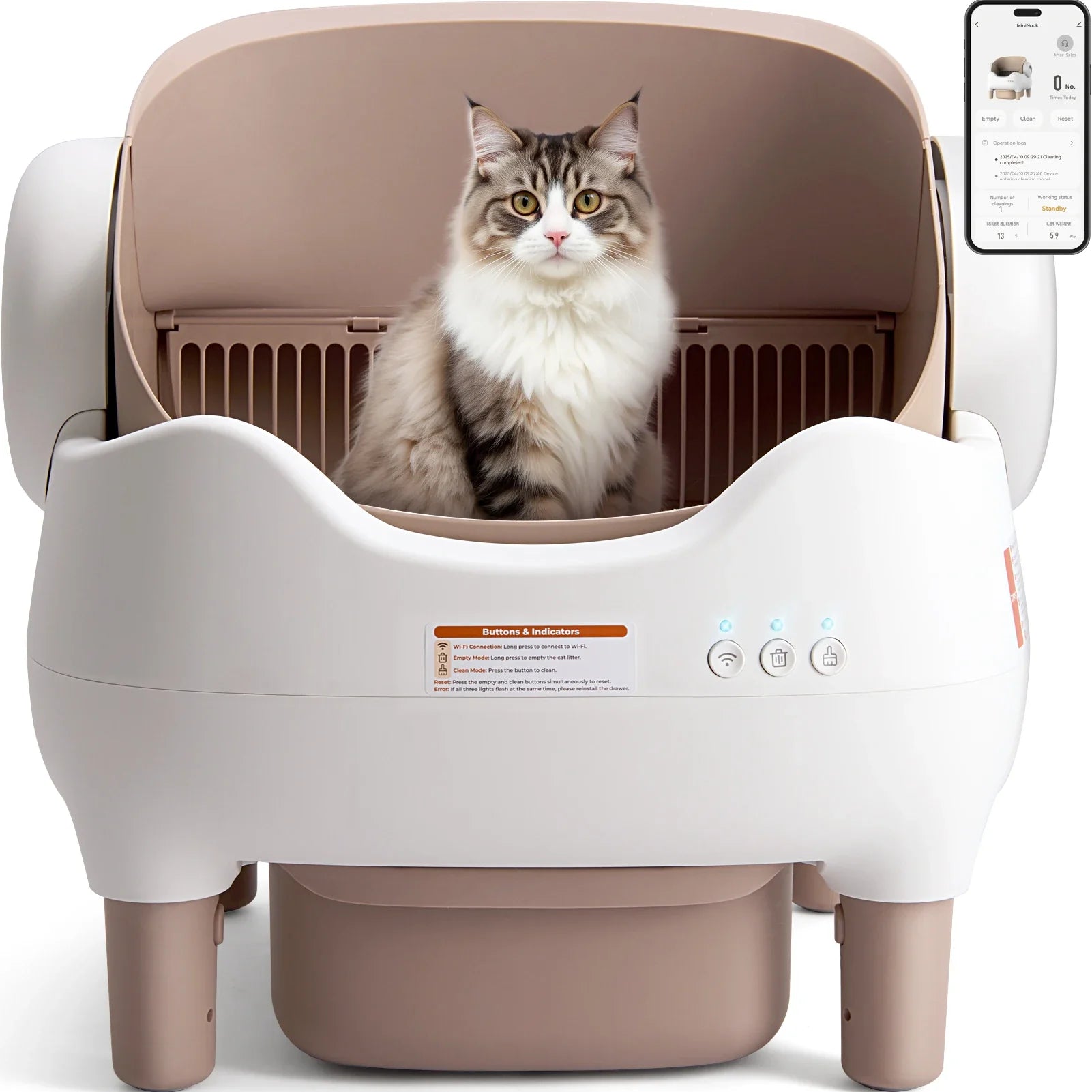 Self - Cleaning Cat Litter Box with App Control — Open - Top Auto Litter Box, 10L Odor - Free Waste Bin, Whisper - Quiet Smart Litter Box for Multi - Cat Homes - PhishStones Products